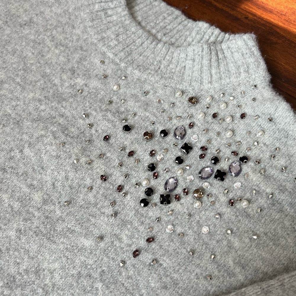 A New Day Embellished Balloon Sleeve Crewneck Sweater